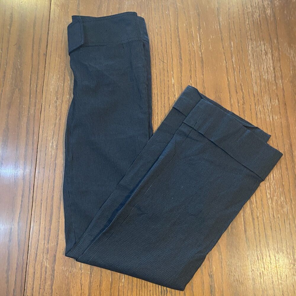 Y2K Bebe Linen Blend Black Pinstripe Flare Dress Pants Tailored Trousers